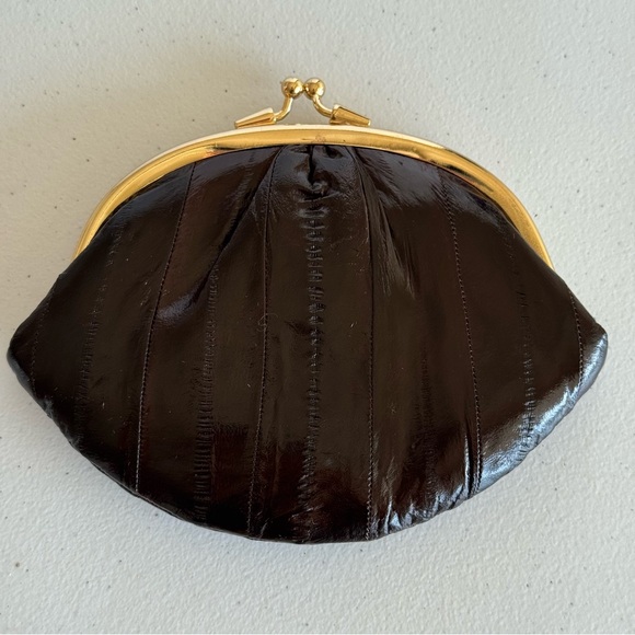 Vintage Eel Skin Kiss Lock Coinpurse Brown - Picture 2 of 6
